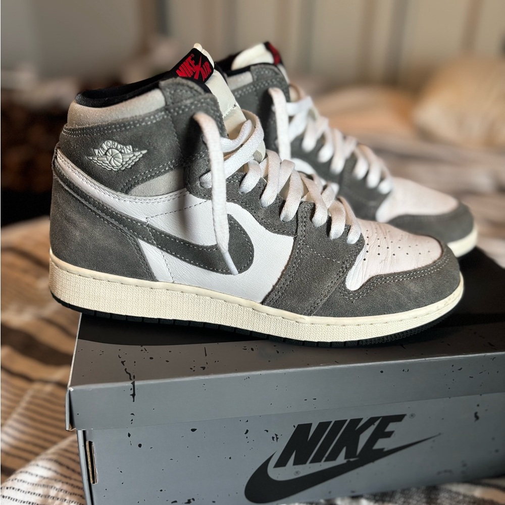 Nike Grey and White High-Top Jordans